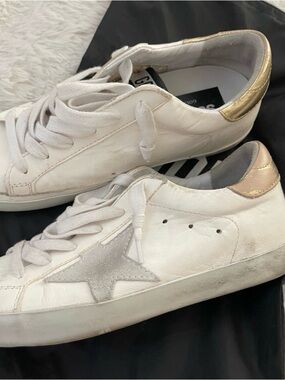 Golden Goose White Leather Sneakers with Silver Star & Gold Heel